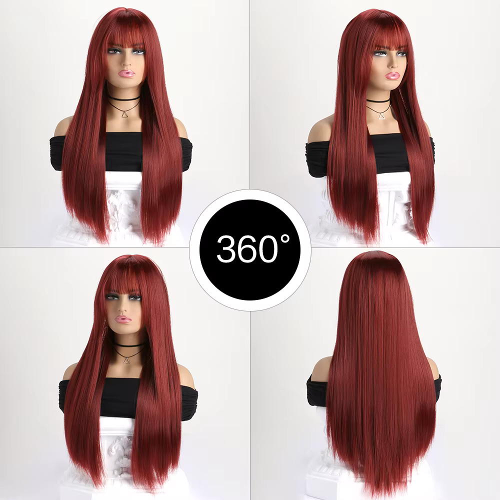 Perruque synthétique longue et lisse de 26 pouces pour femmes, perruque à la mode pour le quotidien,