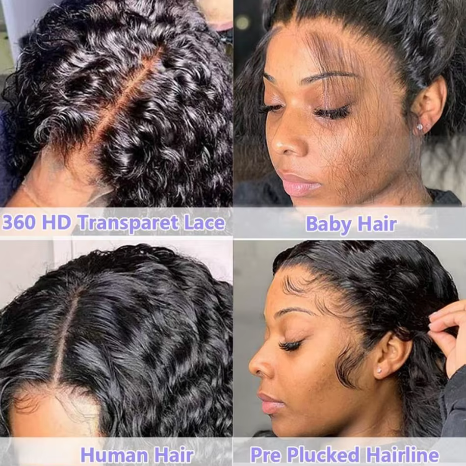 Perruque 360 Full Lace en Cheveux Humains Pré-Pluckée HD Densité 250, Perruques Frontales 360 Lace B