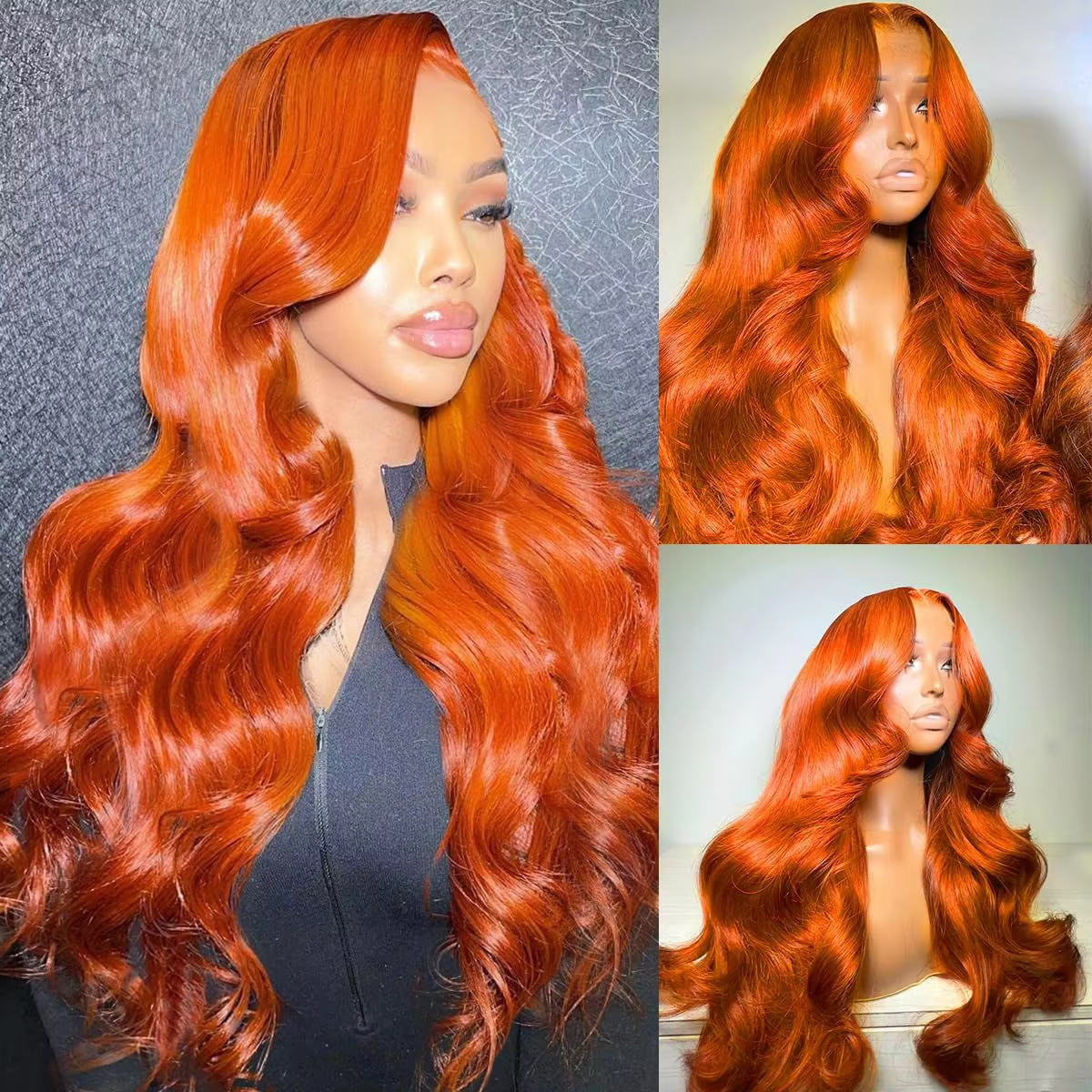 30 34 pouces gingembre Orange 13x6 dentelle avant perruques cheveux humains sans colle couleur vague