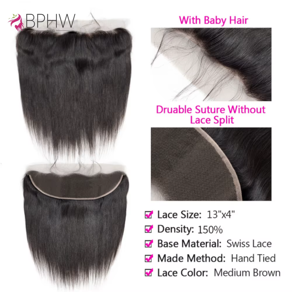 Cheveux Humains Lisses 3 Paquets avec Fermeture Frontale en Dentelle HD Transparente 13x4 4x4, Paque