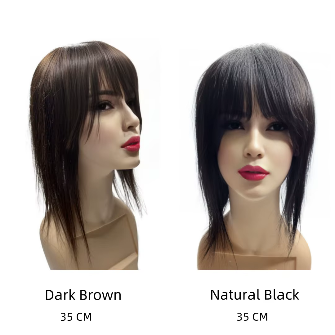 Toppers de cheveux humains épais pour femmes avec frange de poupée longue 45 cm 60g couverture de po