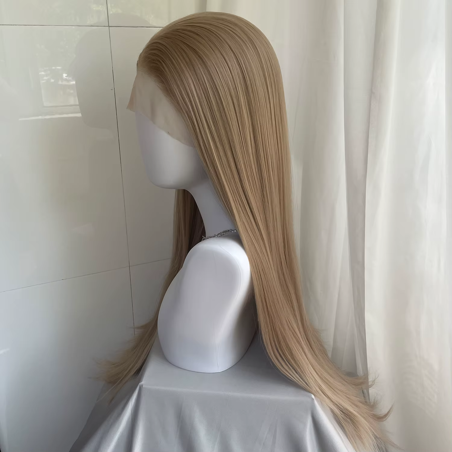 Perruque Lace Front Wig synthétique Blonde miel 13x4, 26 pouces, perruques longues et lisses sans co