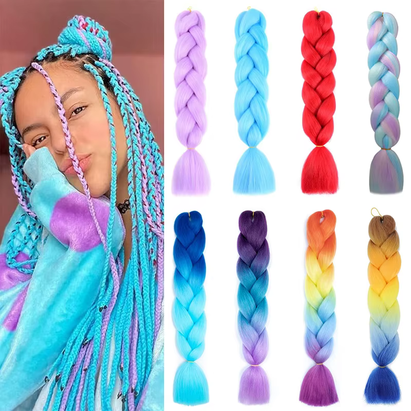 Extension capillaire synthétique tressée de 24 pouces, couleur ombrée arc-en-ciel, cheveux Jumbo ros