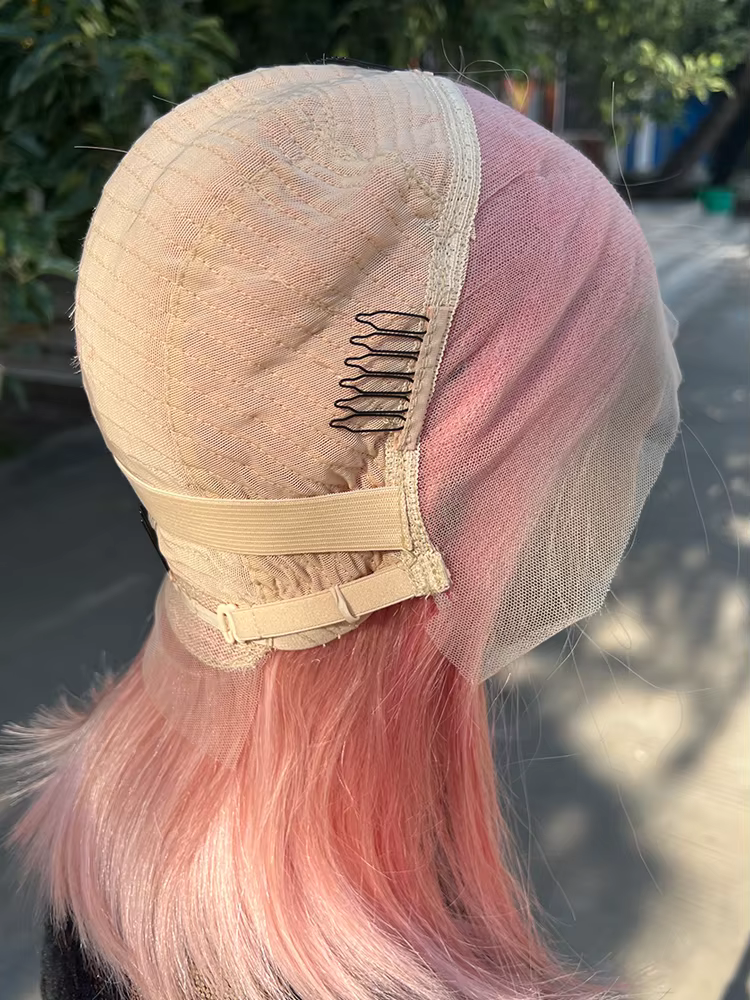 Perruque Bob brésilienne naturelle lisse, cheveux courts, couleur Rose, 13x4, Lace Front Wig transpa