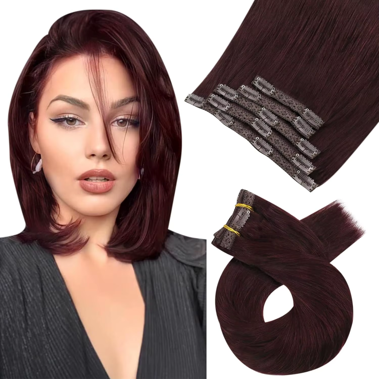 Moresoo-Extensions de cheveux à clipser, Extensions de cheveux humains, Vrais cheveux, Ombre, Remy, 