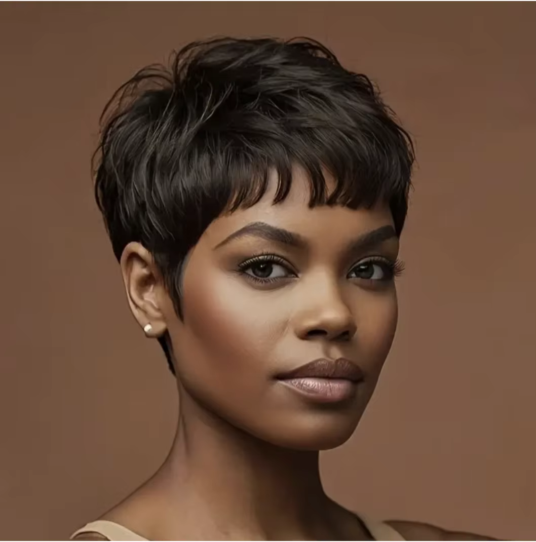 Cheveux courts noirs synthétiques pour femmes, coupe ultraviolette Pixie, frange courte, Fak ultravi