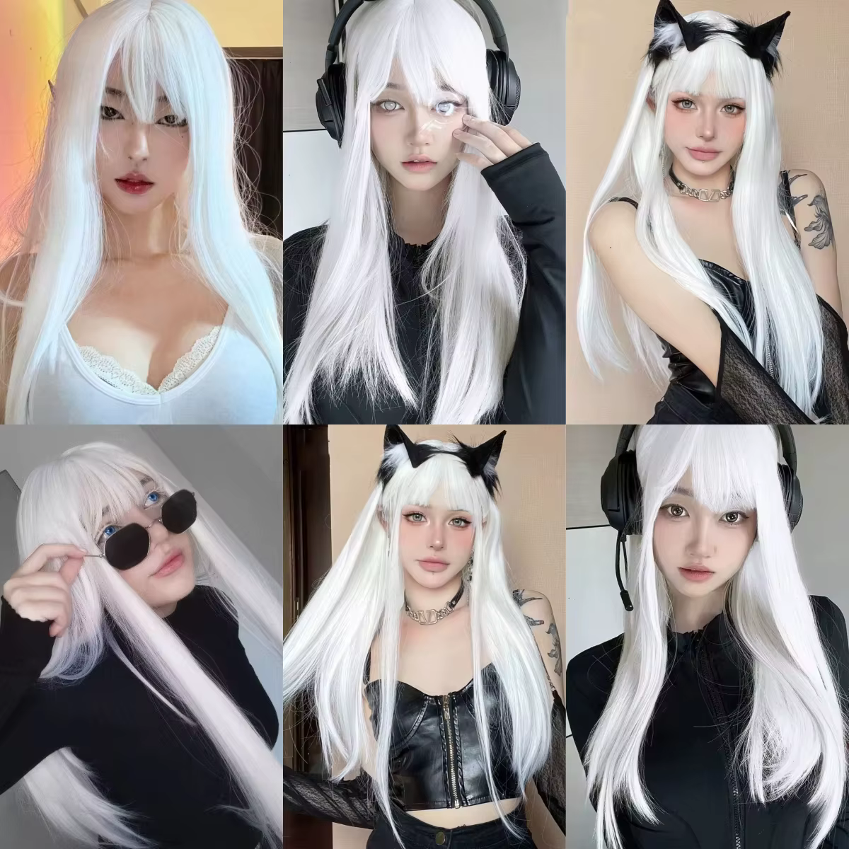 Perruques synthétiques longues et droites blanches pour femmes, cheveux artificiels colorés pour fêt