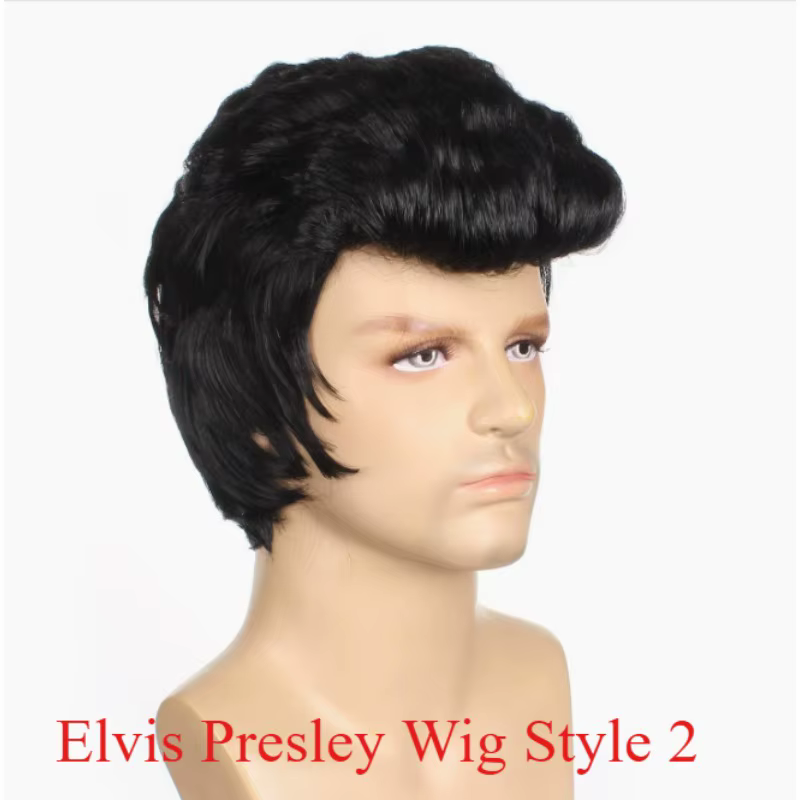 Perruque de cosplay Elvis Presley pour homme - Cheveux synthétiques résistants à la chaleur, perruqu