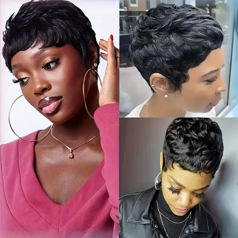 Perruques de cheveux humains droites courtes Bob couleur naturelle cheveux brésiliens Remy coupe de 
