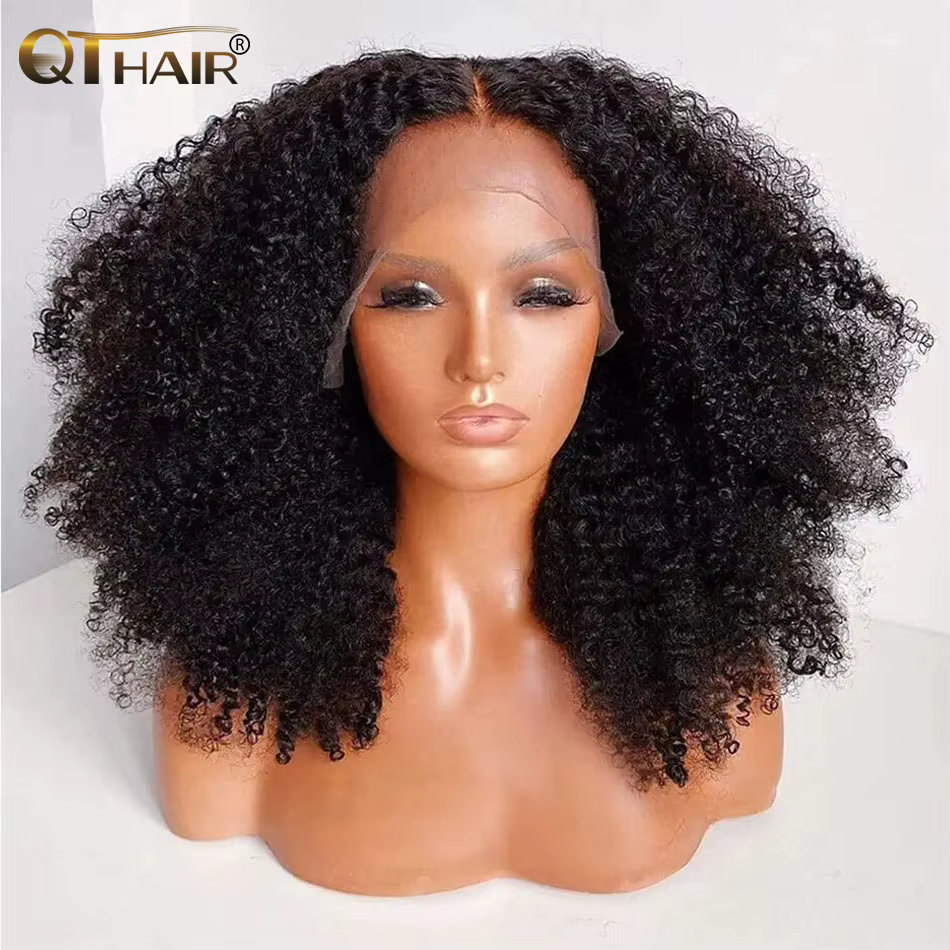 QT Afro crépus bouclés dentelle avant perruques 13x4 HD Transparent cheveux humains dentelle perruqu