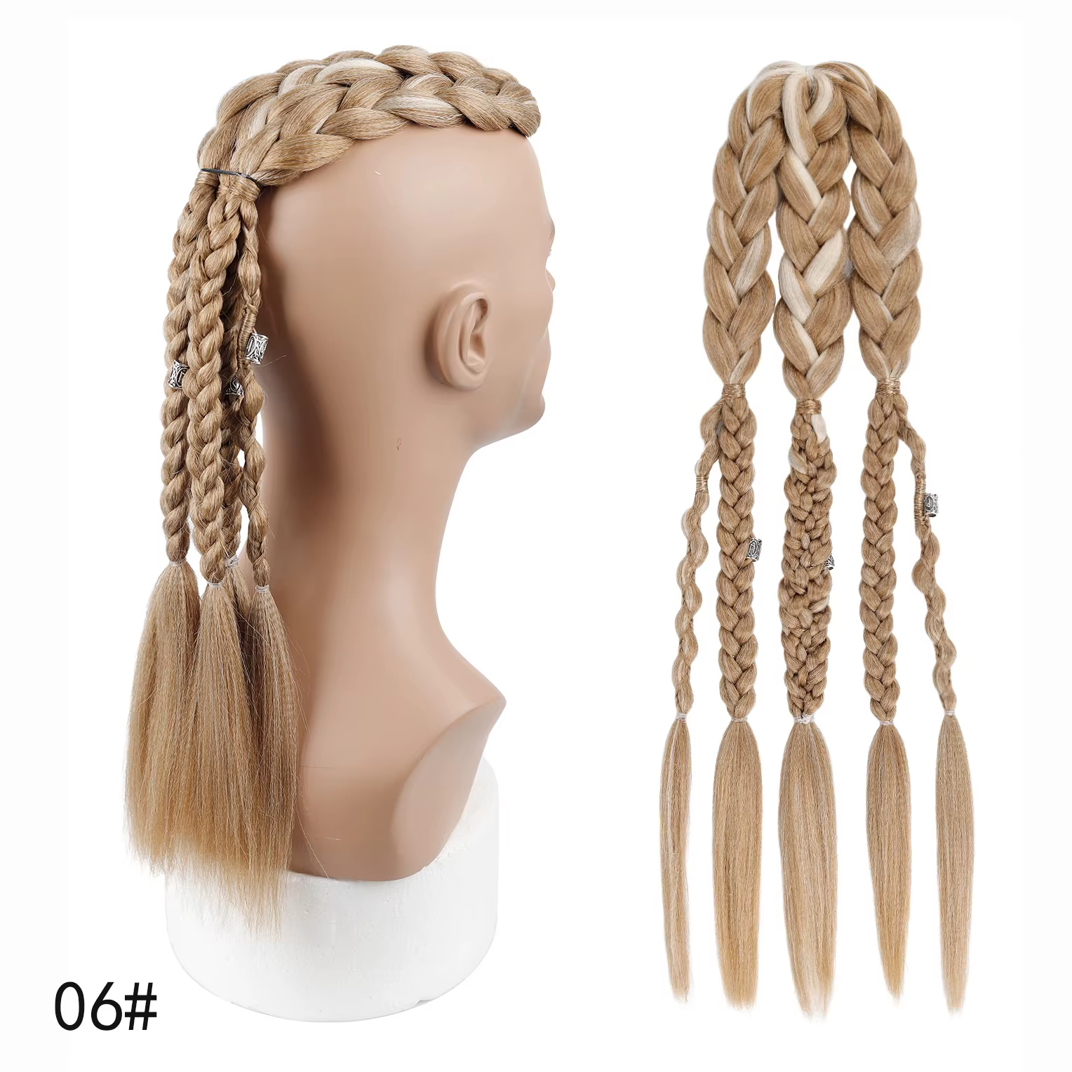 Perruque Mohawk Viking pour Homme avec 5 Tresses Épaisses, Anneaux Métalliques, Style Punk Biker, Qu