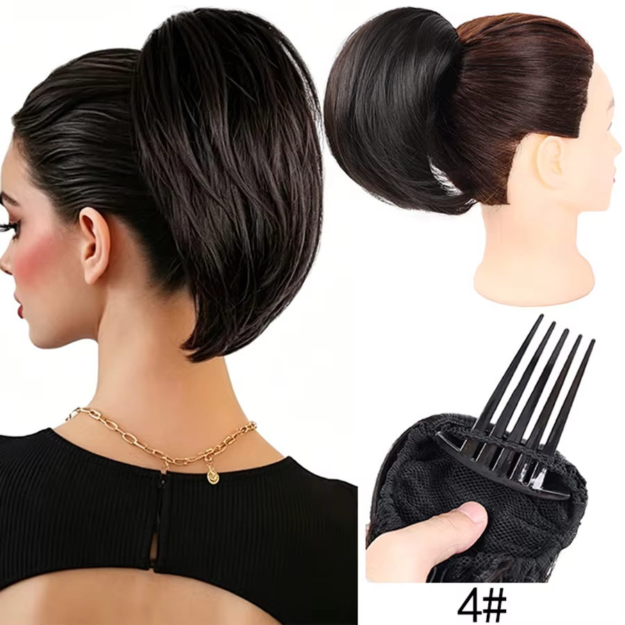 Chignon synthétique noir naturel de 8 pouces, extension de cheveux lisses avec peigne à clipser, fac