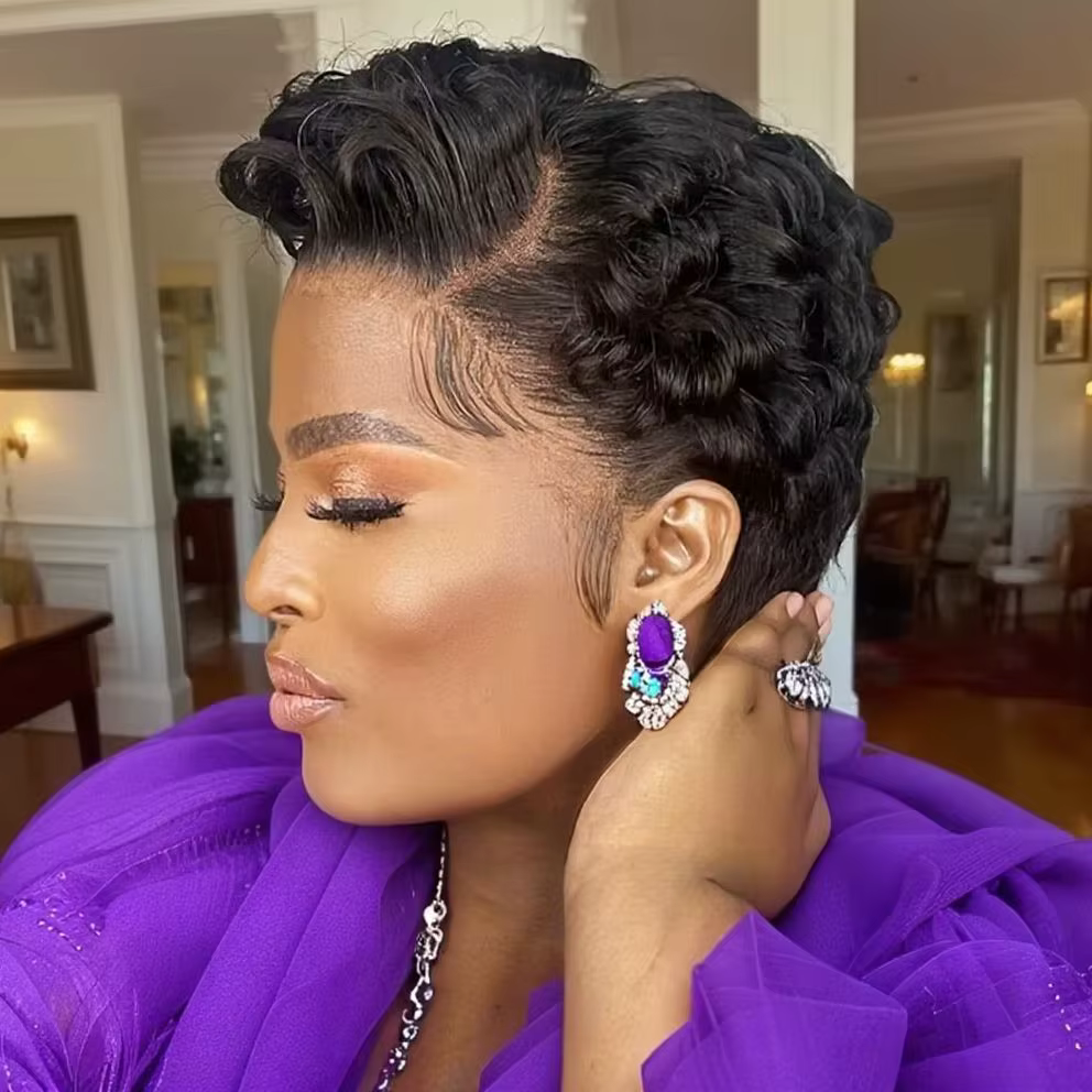 Perruque Lace Front Wig naturelle naturelle, cheveux courts bouclés, coupe Pixie, 13x4, dentelle tra