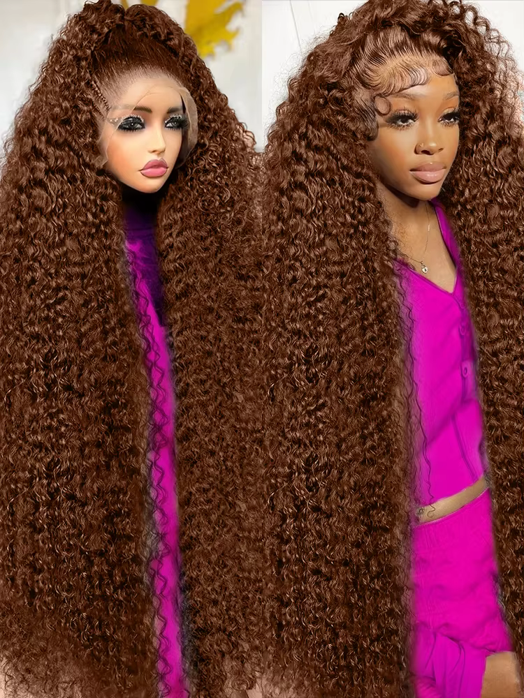 Perruque Lace Front Wig Deep Wave Naturelle Bouclée Brun Chocolat, 13x6, 40 Pouces, Densité 300, Doc