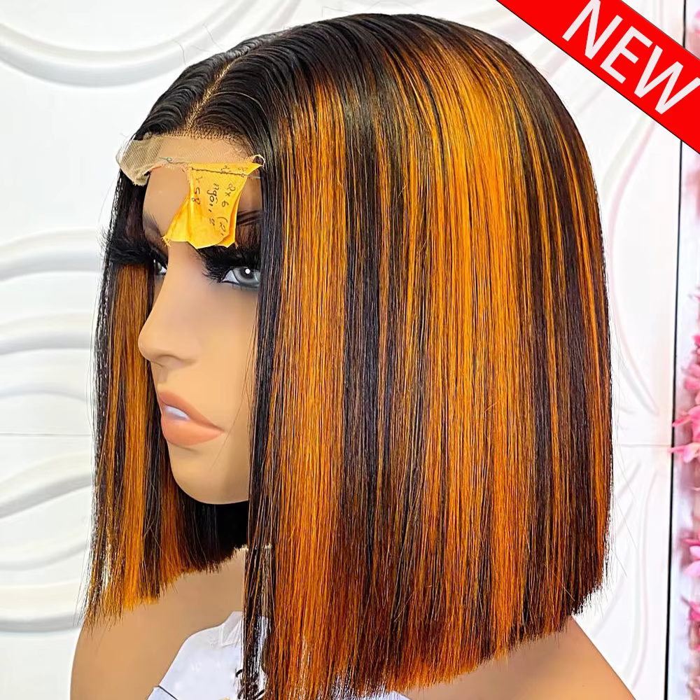 # Perruque Bob 1B/350 Highlight, lisse, 13x4, dentelle HD transparente, perruque frontale en cheveux