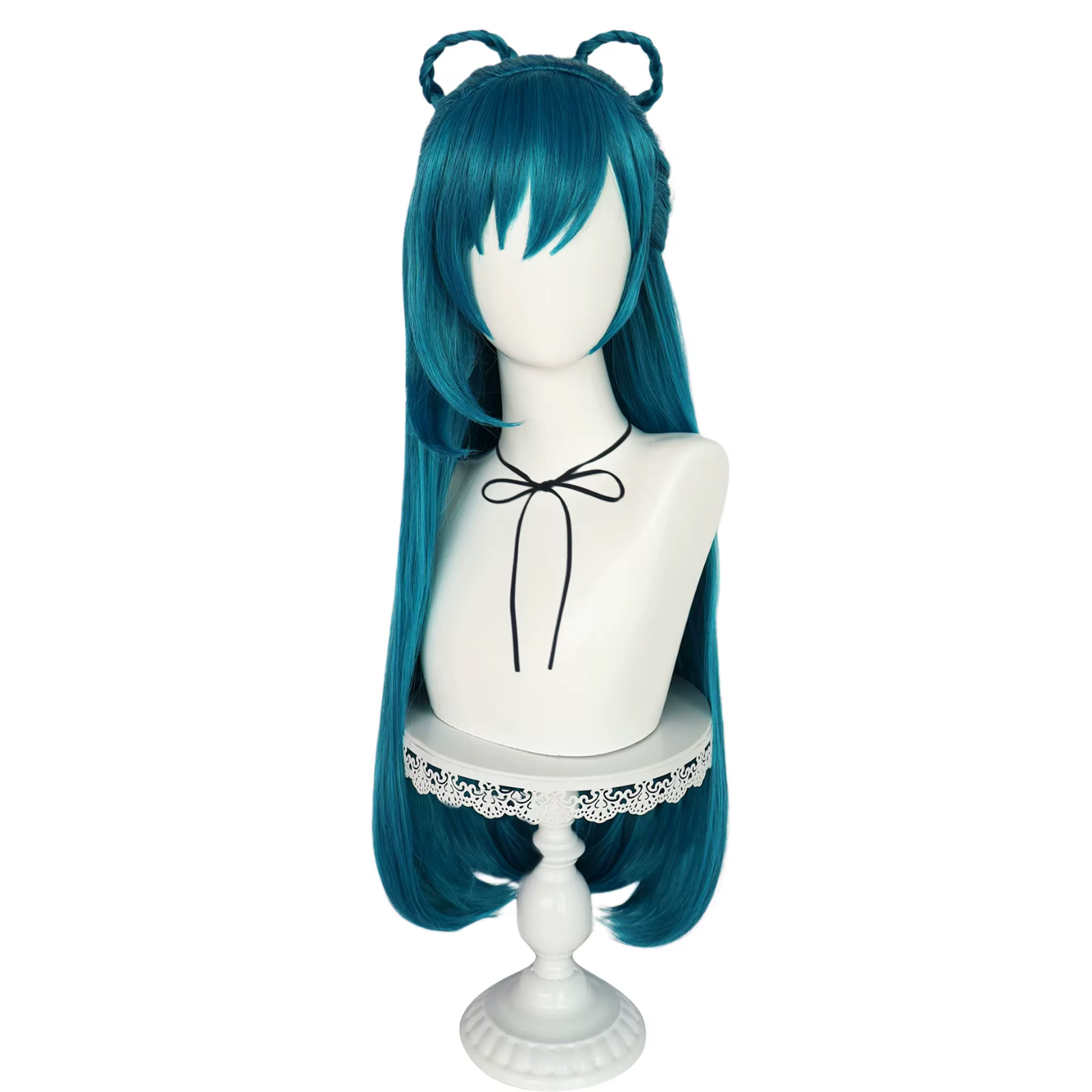 Perruque de personnage d'anime, postiche tressée papillon, bleu vert, cheveux longs, frange, jeu de