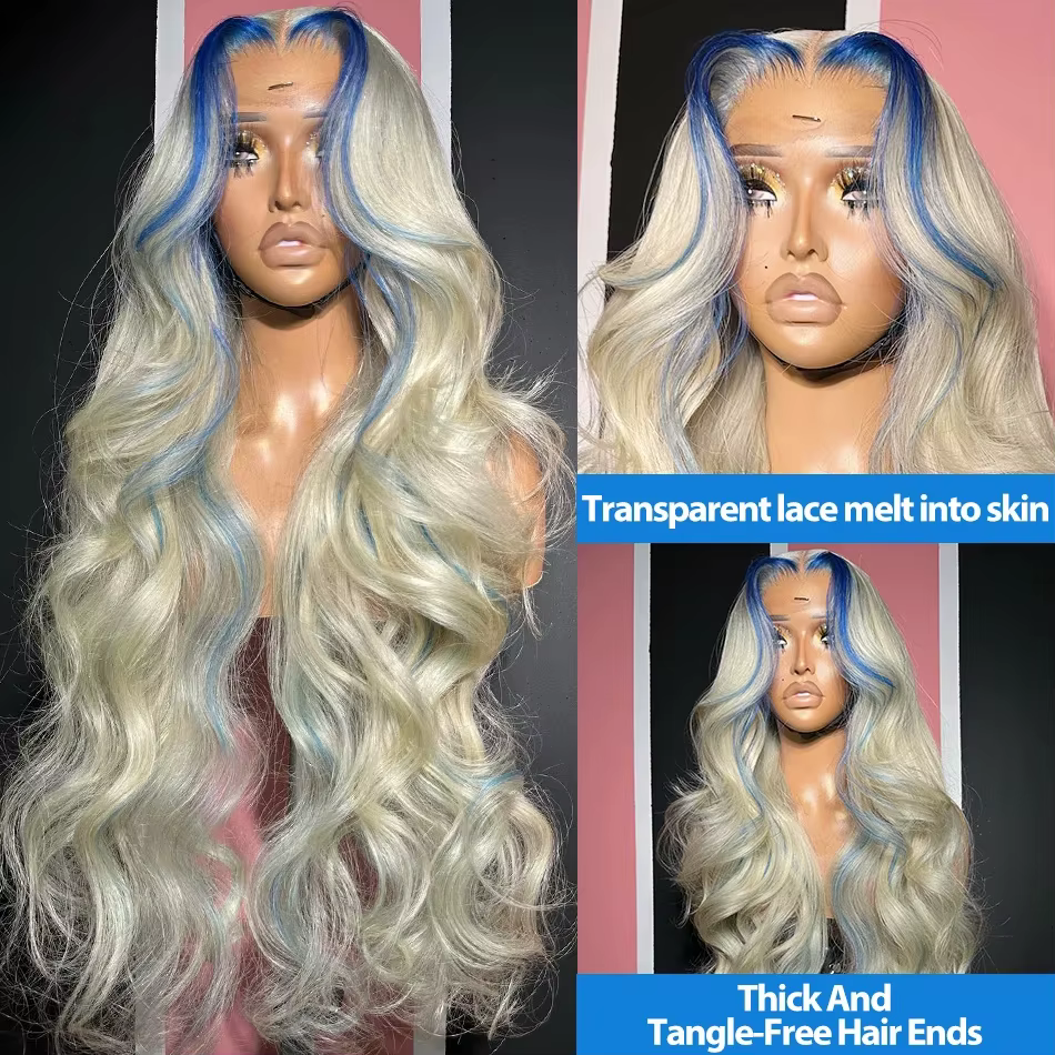 Wiggogo Perruque frontale en dentelle HD 613 Body Wave 13X6 13X4 30 38 pouces Blonde Transparente en
