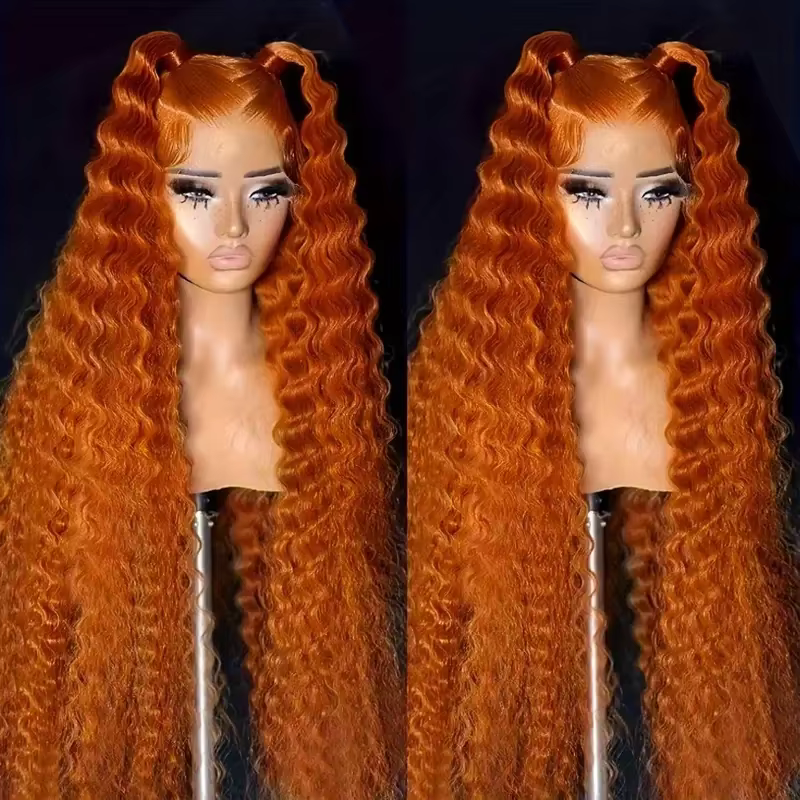 Perruques Lace Front 13x4 en Cheveux Humains Brésiliens Ondulés Profonds Ginger, 30 Pouces # Perruqu