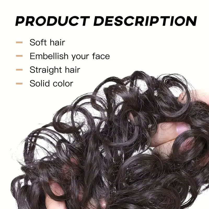 Chignon synthétique en désordre, Extension capillaire courte bouclée et moelleuse, bande élastique e