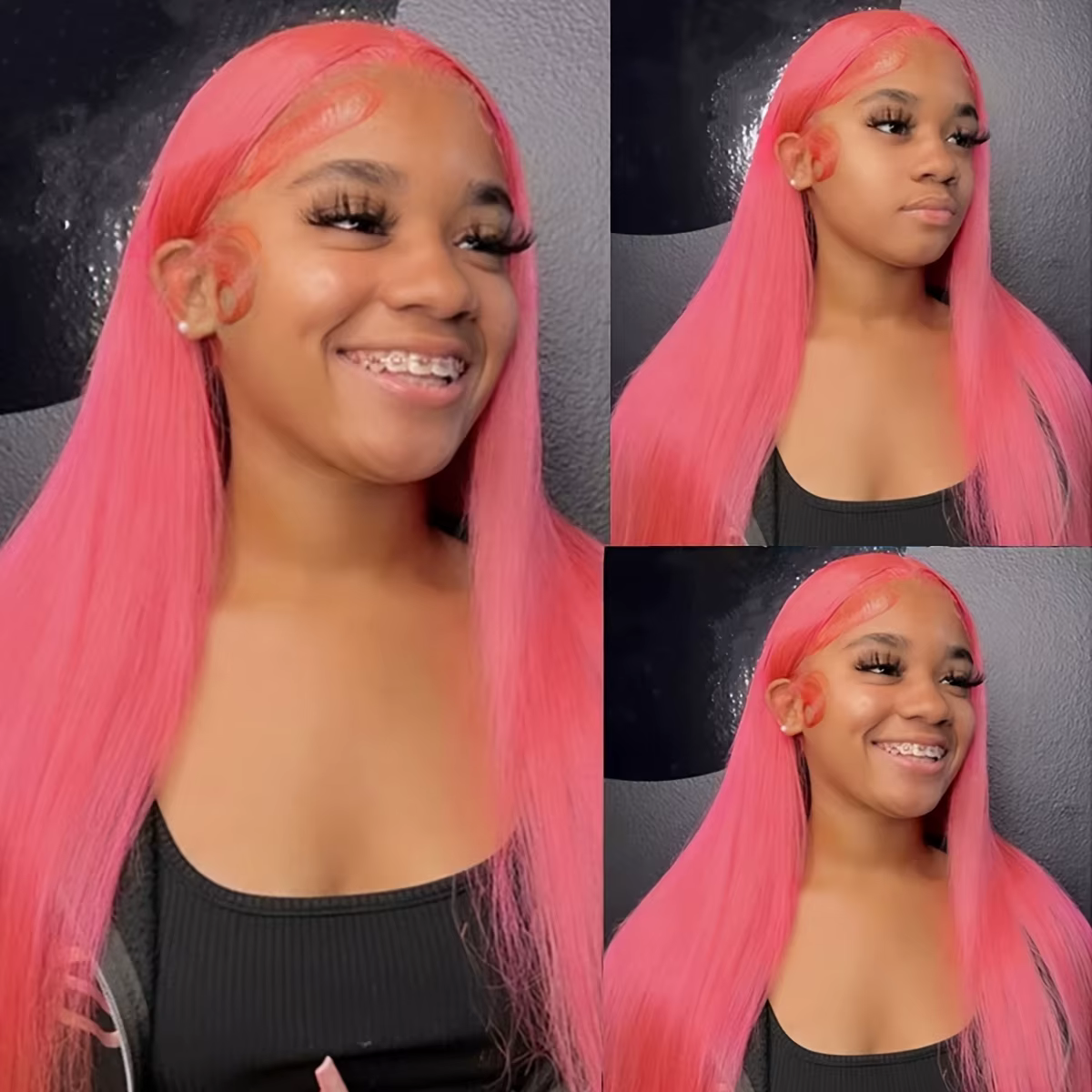 Perruque Lace Front Wig naturelle lisse rose clair, 13x4, 13x6, HD, pre-plucked, colorée 613, pour f