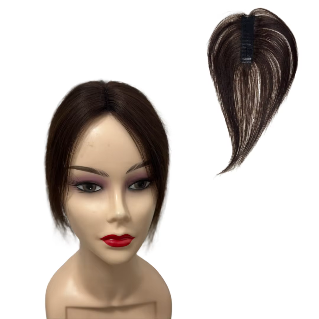 Frange de cheveux humains avec sangle à crochet et boucle, sans Clips, pâte magique autocollante, po