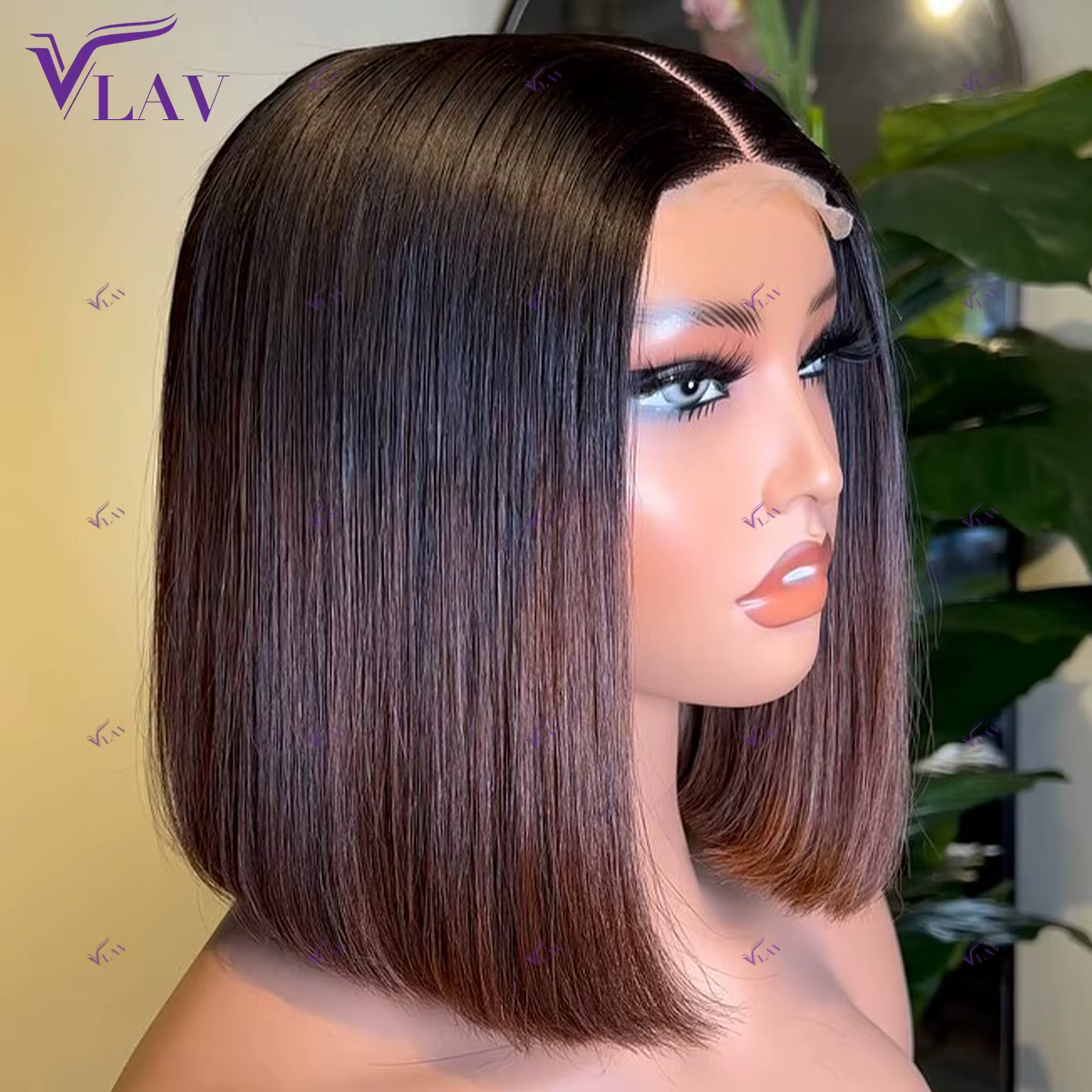 VLAV-Perruque Bob avec Cheveux de Bébé, Dentelle Transparente HD, Pré-épilée, Super Double Proximité