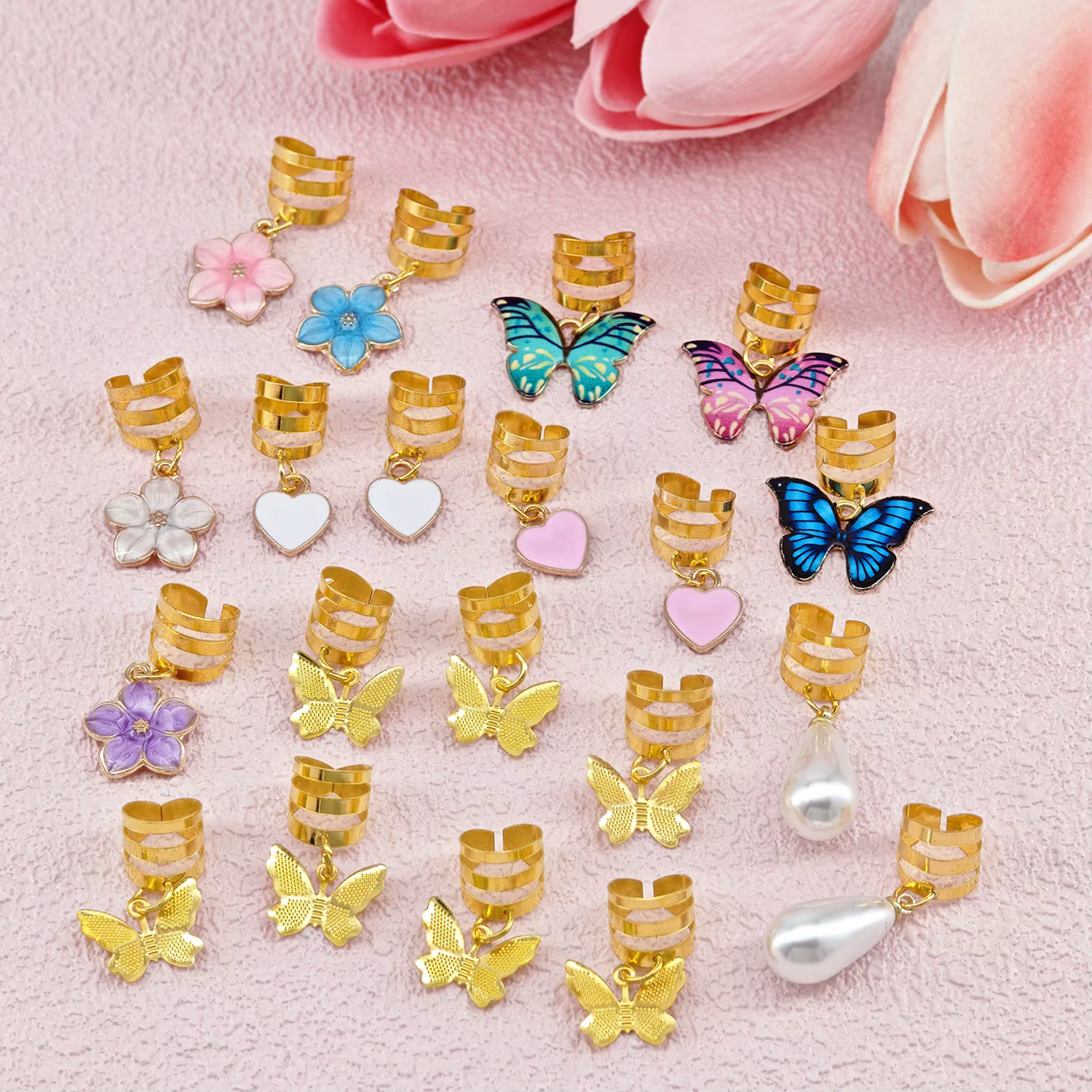 Pinces tressées papillon en cristal, 20 pièces, accessoires pour cheveux, Dreadlock, pendentif papil