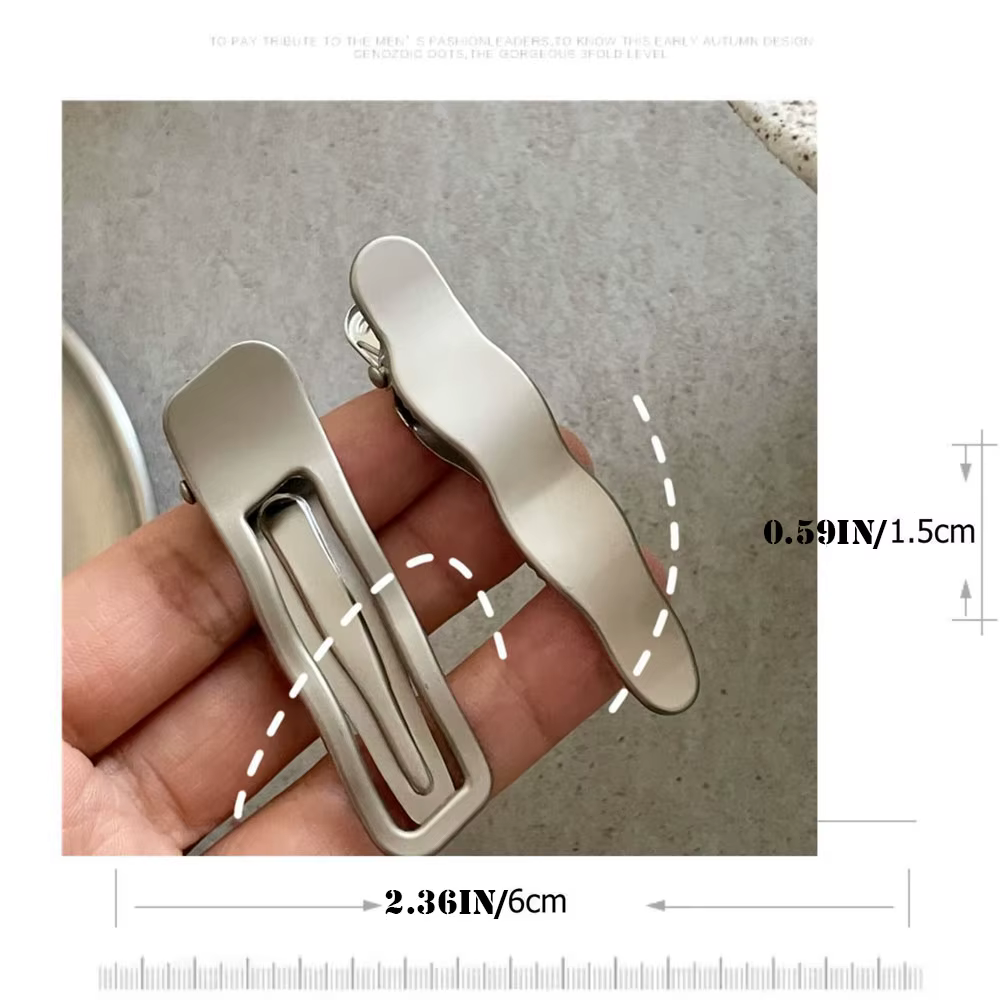 Pince à cheveux en métal argenté, 2 pièces, ligne ondulée, avec alliage creux géométrique, pinces à 