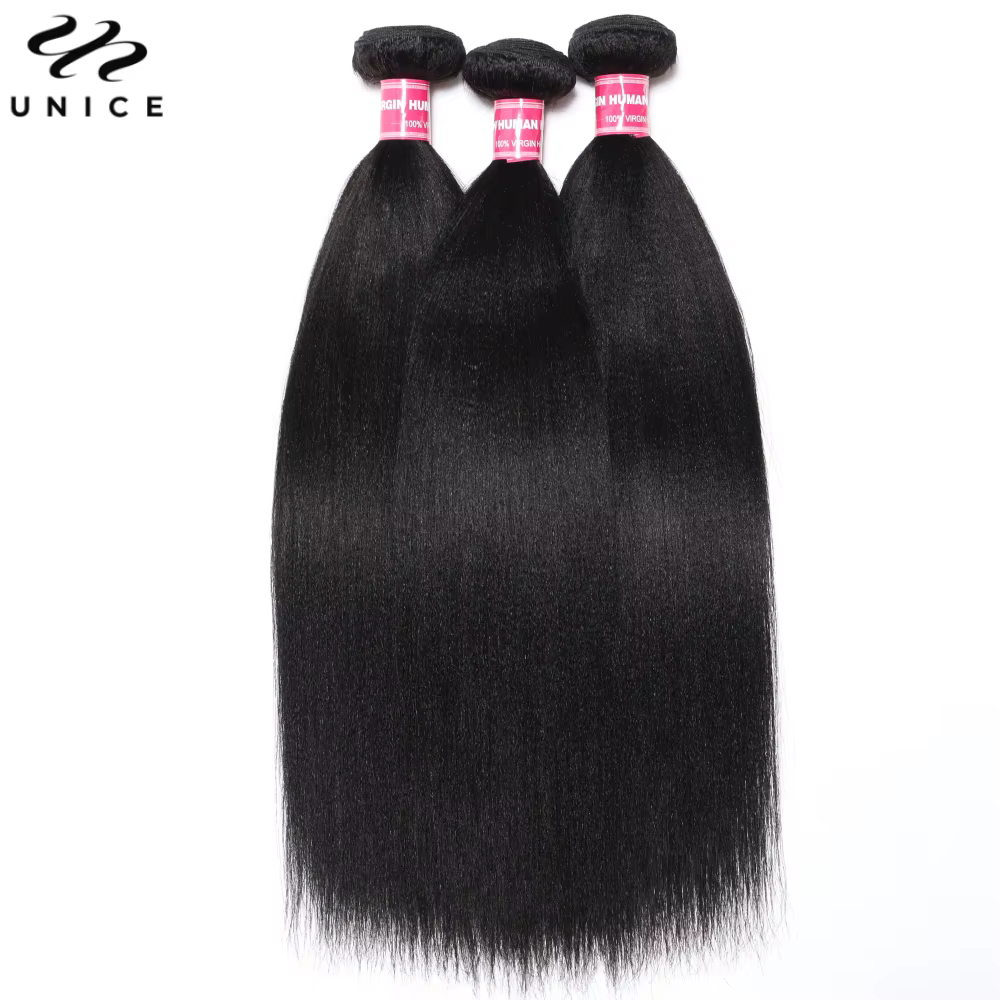 Unice Hair Yaki droit 3 paquets traiter couleur naturelle 100% paquets de cheveux humains coudre en