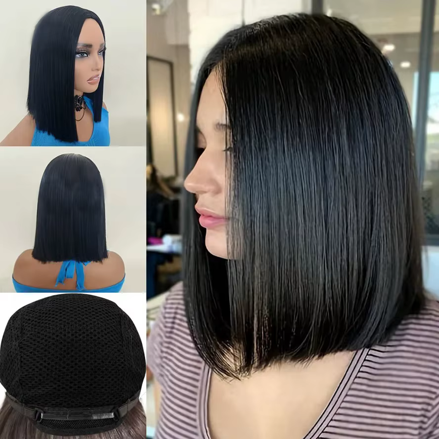 Perruque synthétique mixte Blonde BoBo Head, couvre-chef en Fiber chimique pour femme