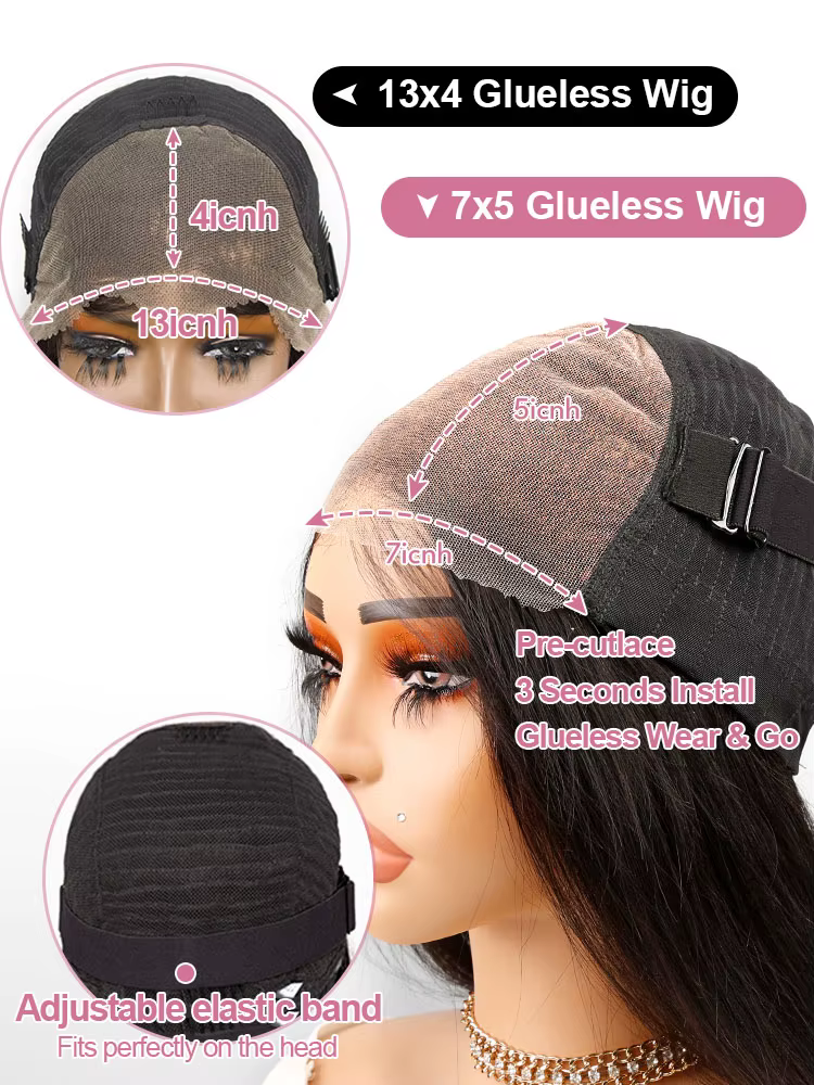 Perruque en cheveux humains lisses 40-46 pouces, prête à porter, sans colle, avec dentelle pré-coupé