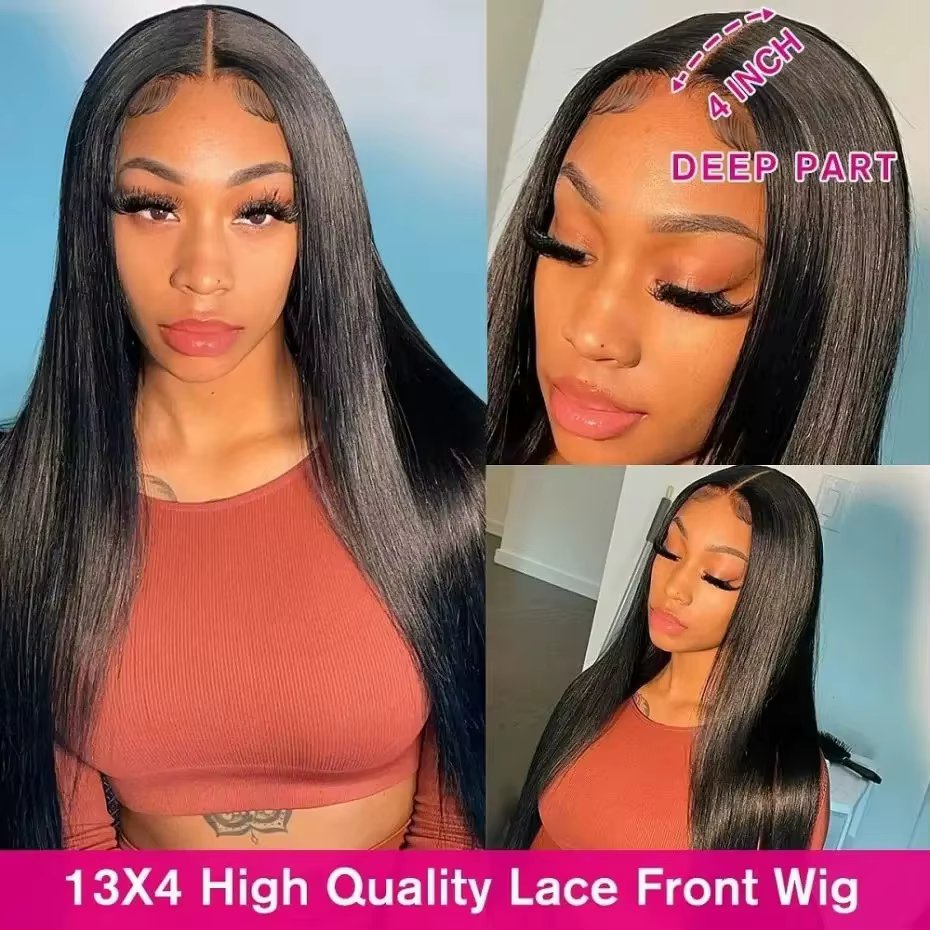 Perruque Lace Frontale 13x6 en Cheveux Humains Bling Hair, Densité 180%, Lisse, avec Baby Hair, Coul