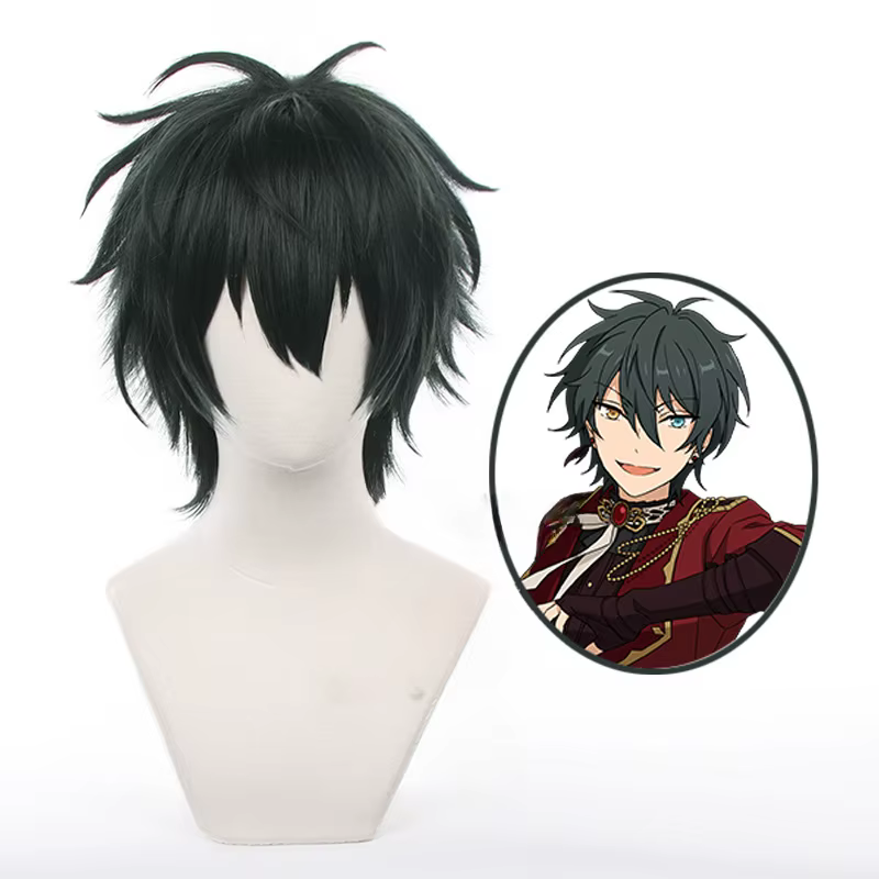 Perruque de Cosplay Kagehira ata ka, Ensemble de Jeu Stars, Cheveux Courts Vert Foncé, Degré de Chal