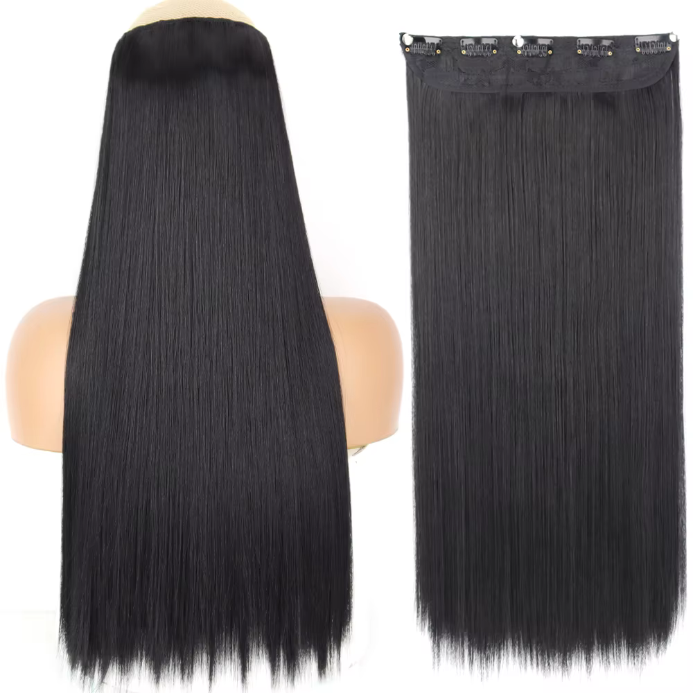 MERISIHAIR 32 pouces Extensions de cheveux synthétiques une pièce 5 Clips longue droite haute tempér