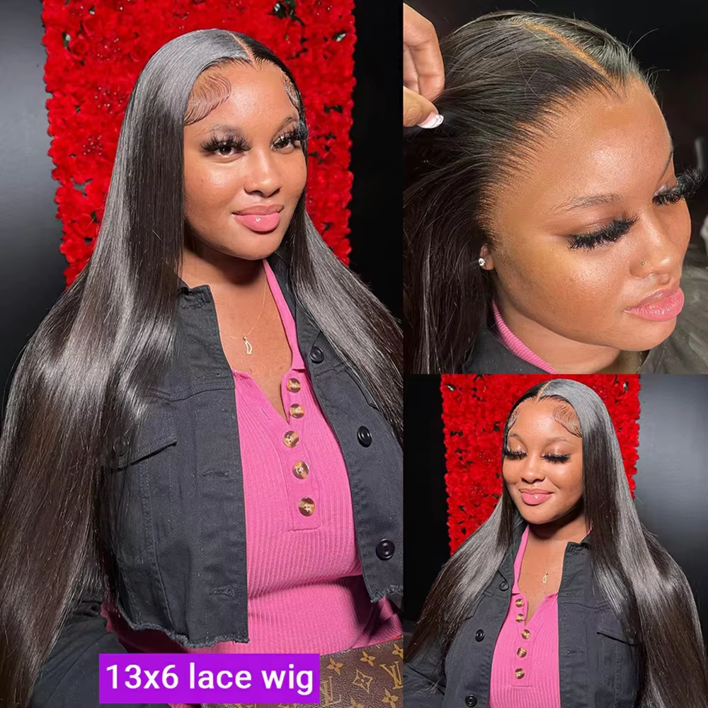 Perruque Lace Frontal Wig naturelle brésilienne transparente, cheveux lisses, sans colle, 4x4, Hd, 1