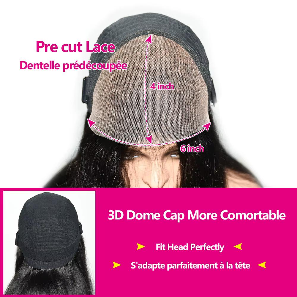 Perruque Lace Frontal Wig naturelle sans colle, cheveux humains, 6x4, prêt à porter, pré-épilés, bou
