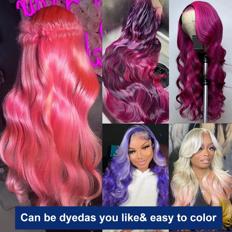 Wiggogo Perruque frontale en dentelle HD 613 Body Wave 13X6 13X4 30 38 pouces Blonde Transparente en