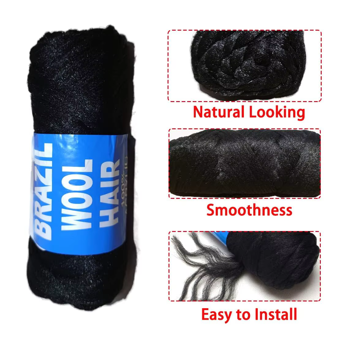 Extensions capillaires synthétiques brésiliennes en laine au Crochet pour femmes, fil de cheveux afr