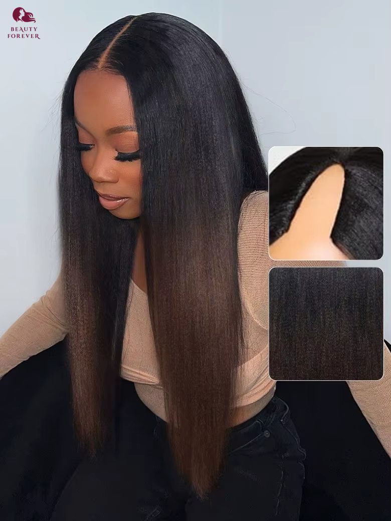 Beauté pour toujours EasiContour ™   Ombre brun V partie perruque cheveux humains mettre et aller Ya