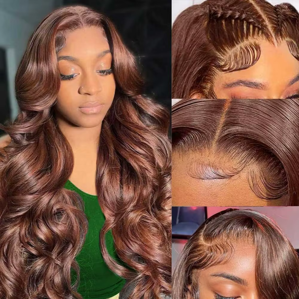 Perruques de cheveux humains de vague de corps brun chocolat 13X4 HD perruques frontales de dentelle