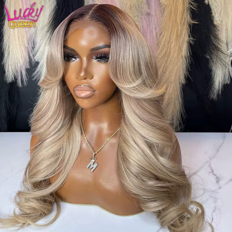 13X6 Ombre Blonde couleur frontale perruque cheveux humains pour les femmes Transparent 13X6 dentell