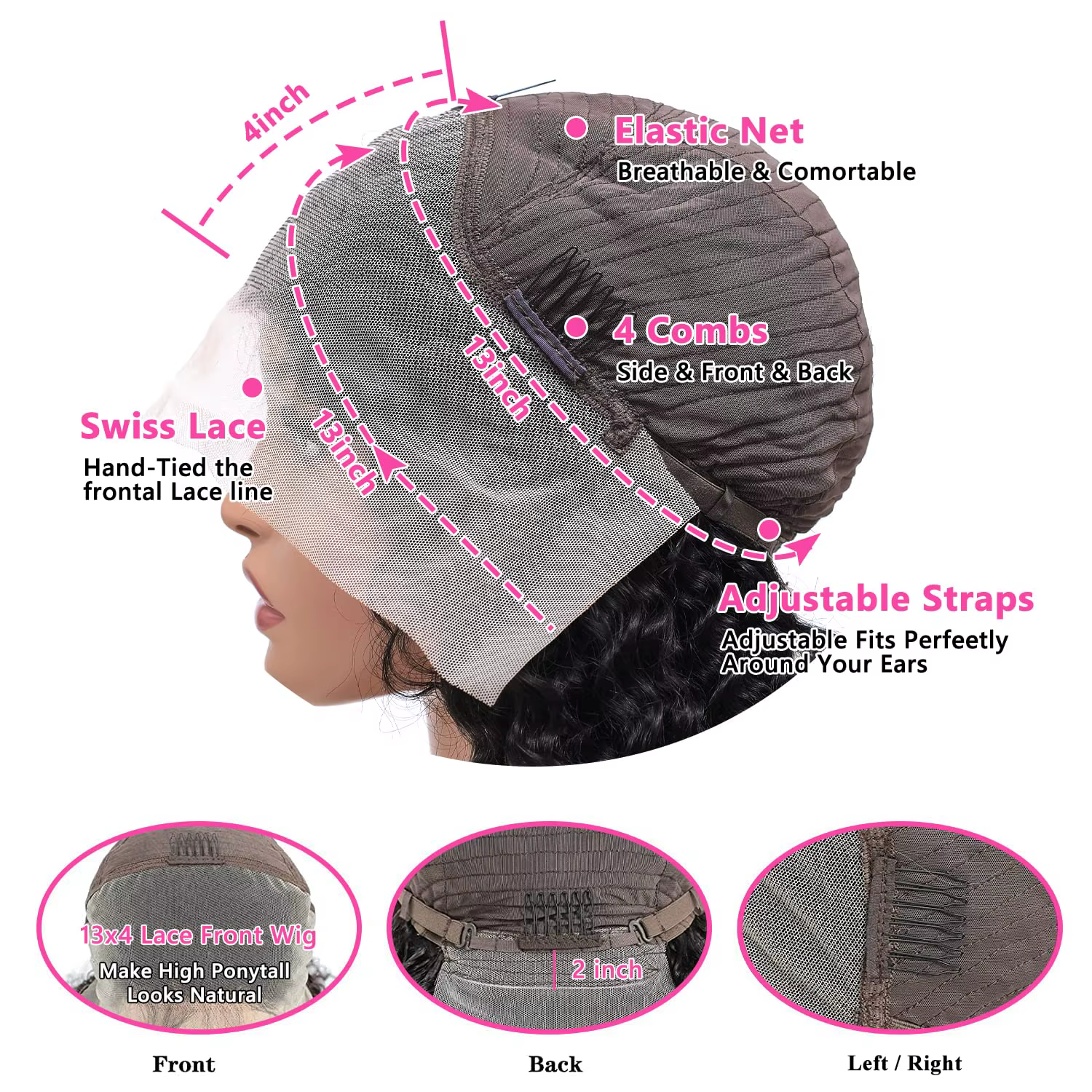 Perruque de vague de corps de cheveux humains perruque avant de dentelle brun chocolat 13x4 13x6 per