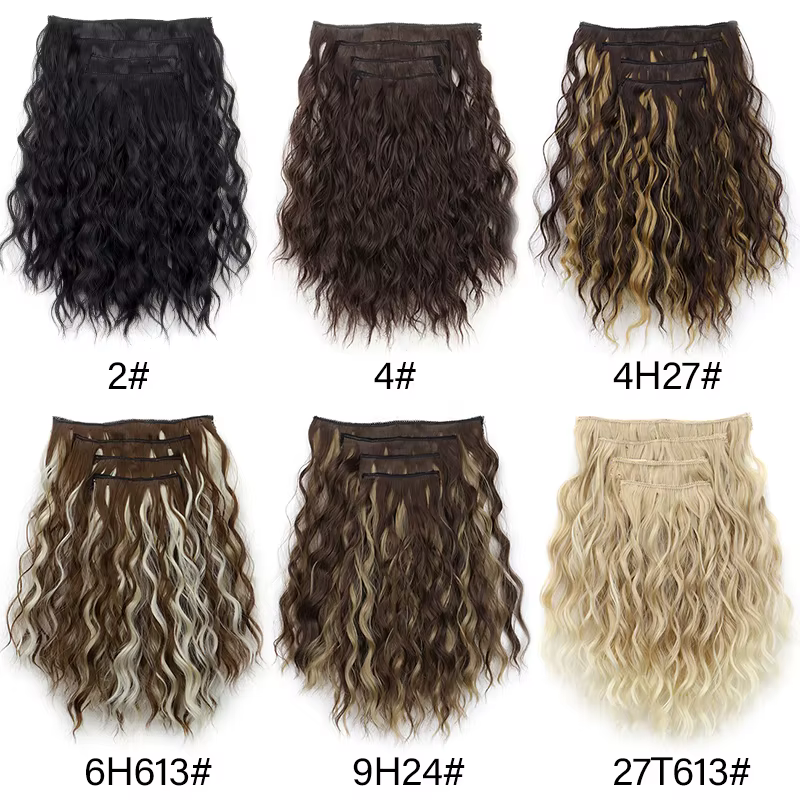 4 pièces/ensemble pince synthétique dans les Extensions de cheveux courte ondulation d'eau morceaux 