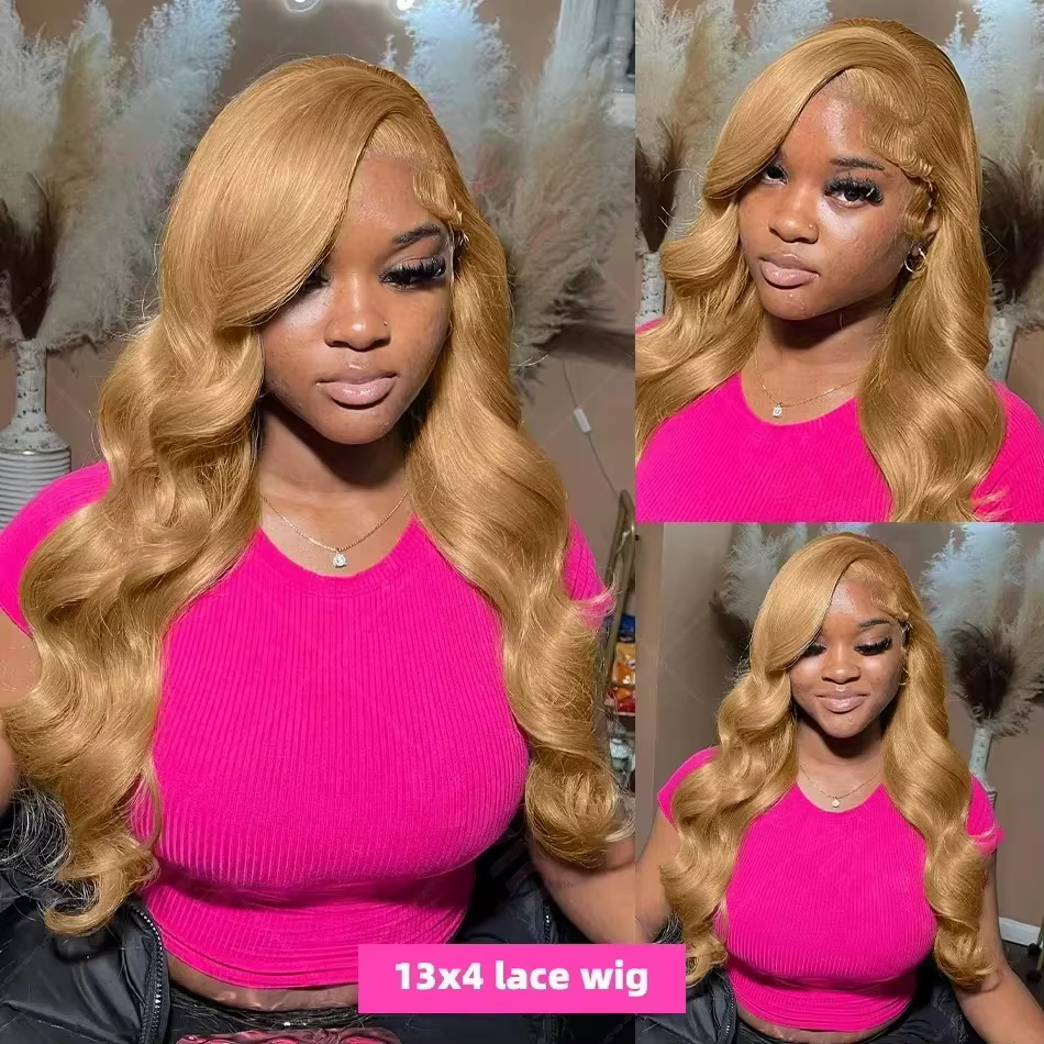 Perruque Lace Front HD 28 pouces en cheveux humains blond miel 13x4, densité 180%, couleur blond mie