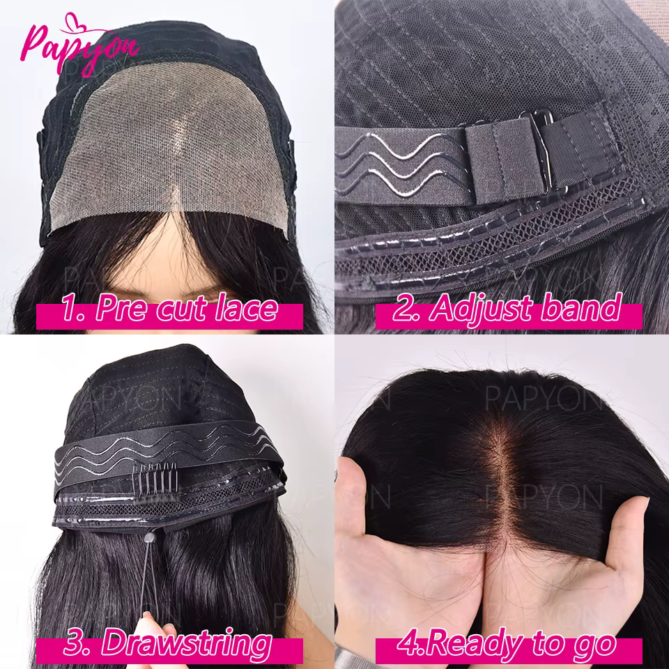 6x4 Straight Drawstring Human Hair Wig Perruques Cheveux Humains Sans Colle cordon de serrage 4x4 Re