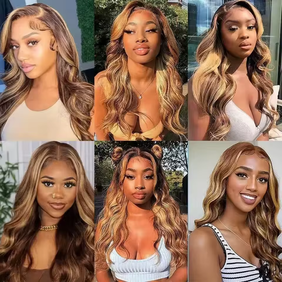 13x6 sans colle mettre en évidence Hd dentelle frontale perruque cheveux humains Ombre couleur miel