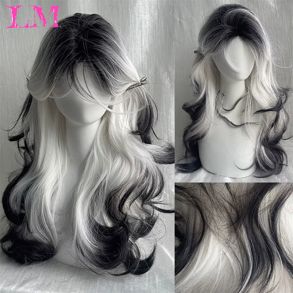 LM-Perruque Lolita Synthétique Longue et Droite avec Frange pour Fille, Mignonne Ombre, Rose, Blonde