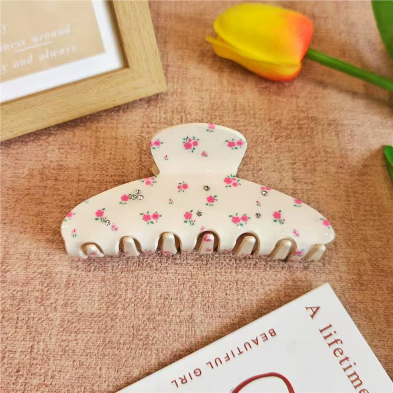 Pince à cheveux en acrylique imprimé cerise Rose, strass doux pour femmes et filles, pince requin, p