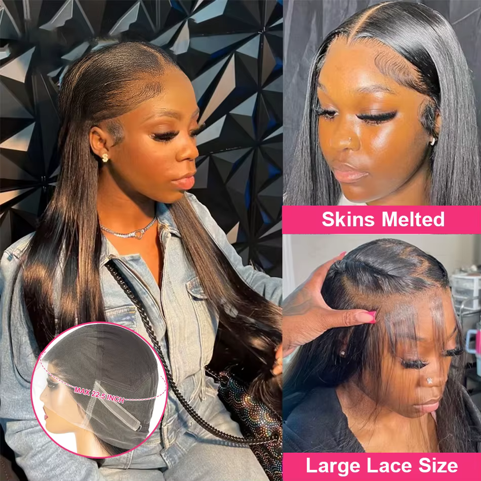 Perruque Lace Front HD Transparente Densité 200% Cheveux Humains Raides Brésiliens Pré-Pluckée Pour