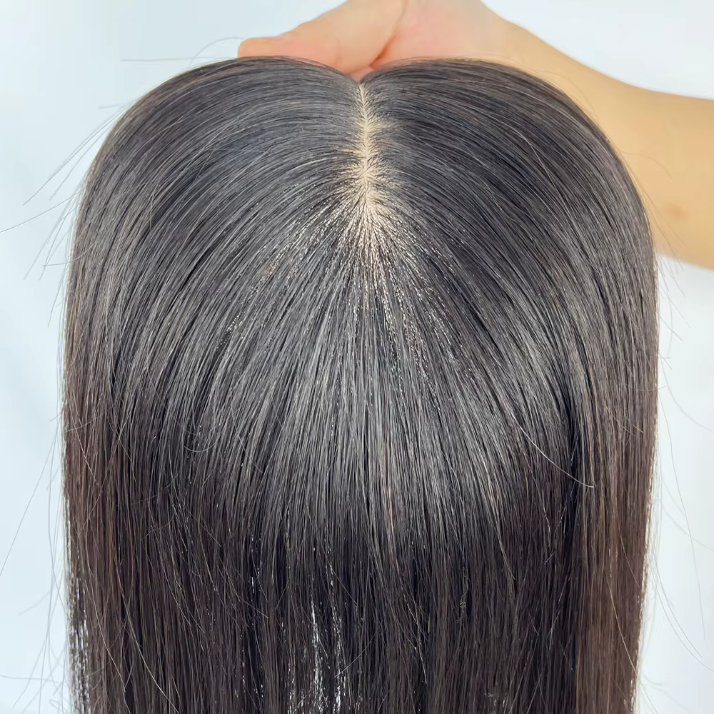 15X17 cm Base en soie femmes Topper avec 4 Clips en postiche malaisie vierge cheveux humains toupet